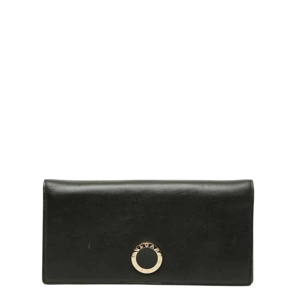 BVLGARI Long Wallet, Black Leather, Women's